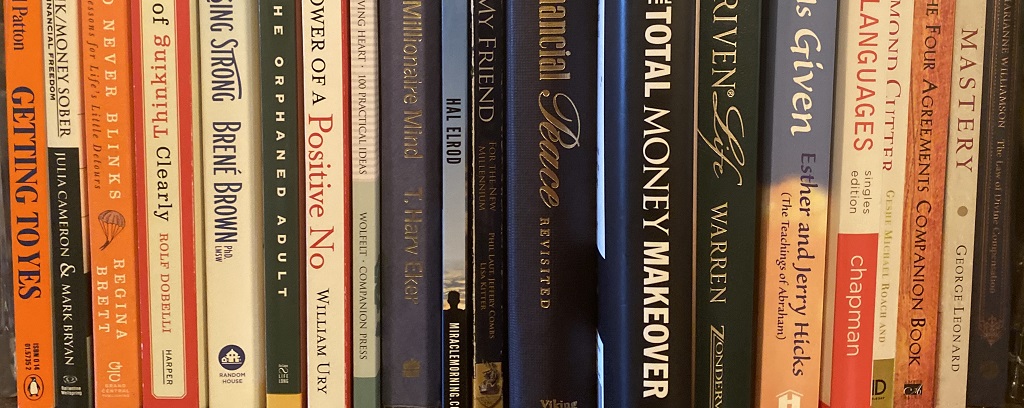 Photo of books in Nance Schick's Wisdom Center