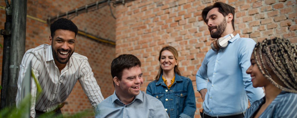 Diverse group of happy employees.